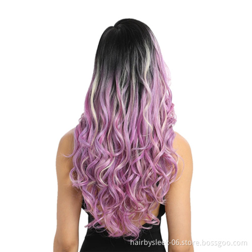 Pre-plucked long curly Wave 22 Inches Lavender Pink  Synthetic lace frontal Lace Front Wig Synthetic hair wigs For Black Women